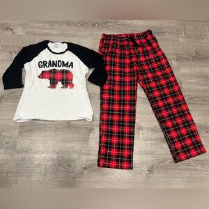 Nap Chat:  Grandma Bear Plaid Christmas Pajama Set PJ’s size Large
